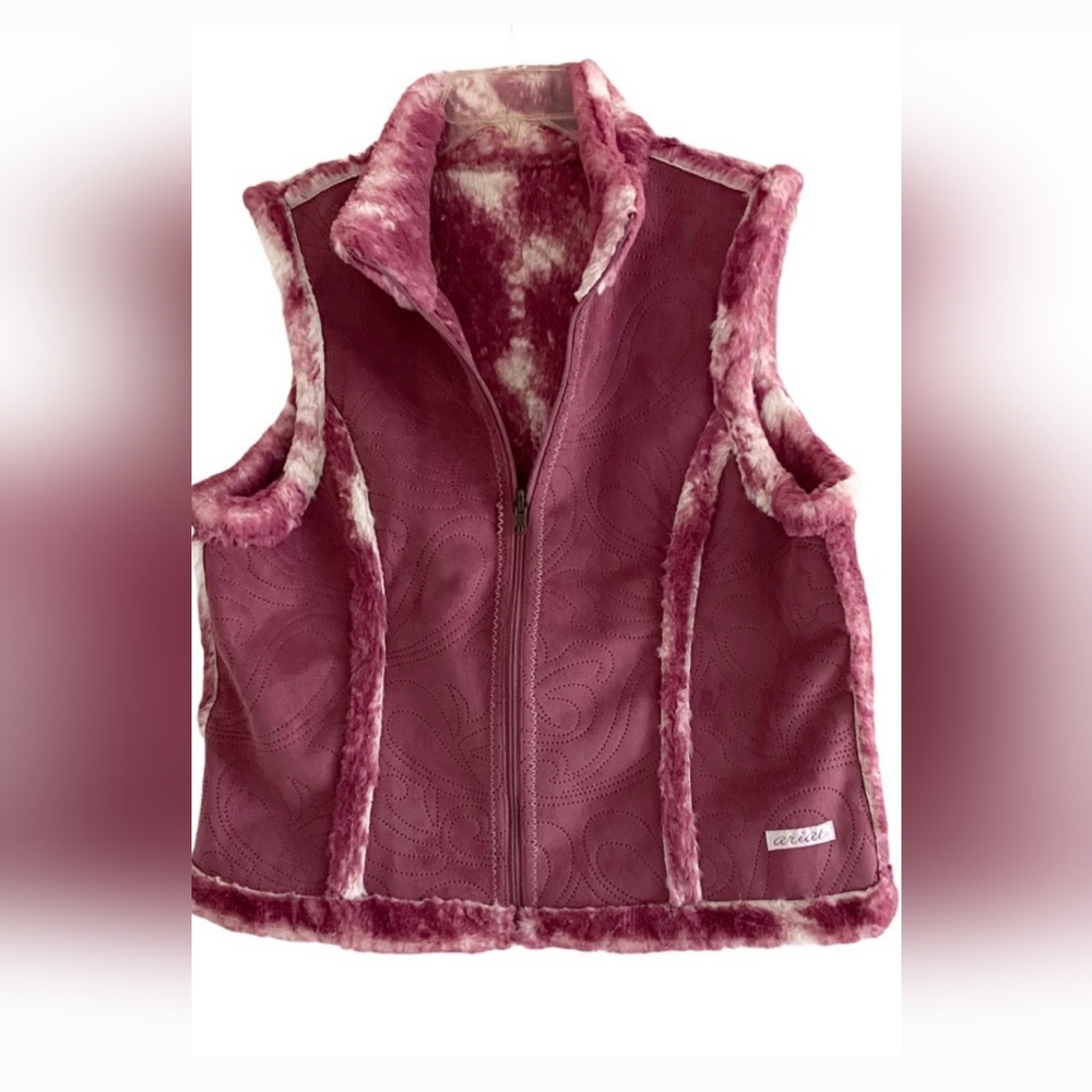 Ariat faux suede fur reversible vest. Size Large pink and white